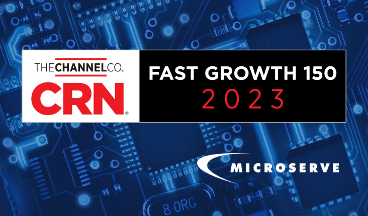 CRN and Microserve Logo with text "Fast Growth 150 2023"