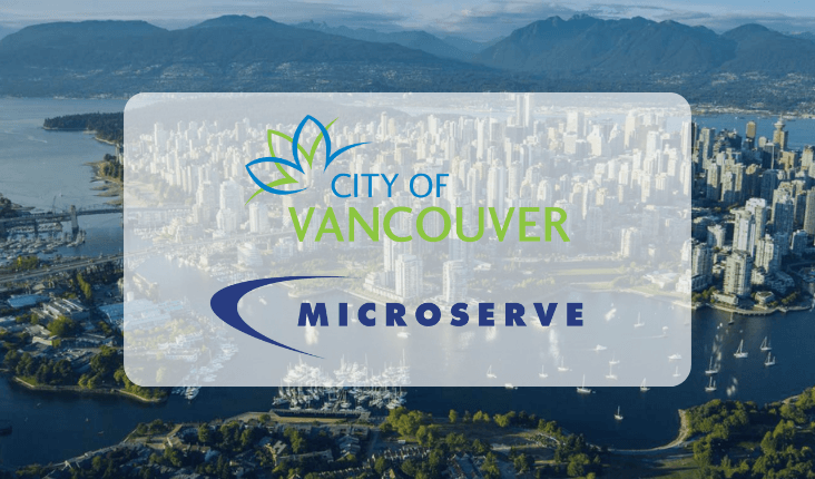 City of Vancouver and Microserve Logo overlaid over an image of Vancouver's skyline